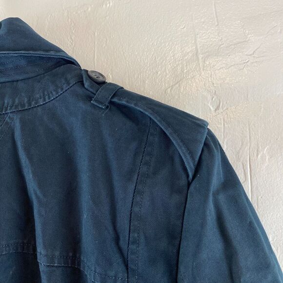 Reiss Double Breasted Trench Coat Classic Preppy Navy Mid-length Cotton Jacket L - Picture 8 of 16